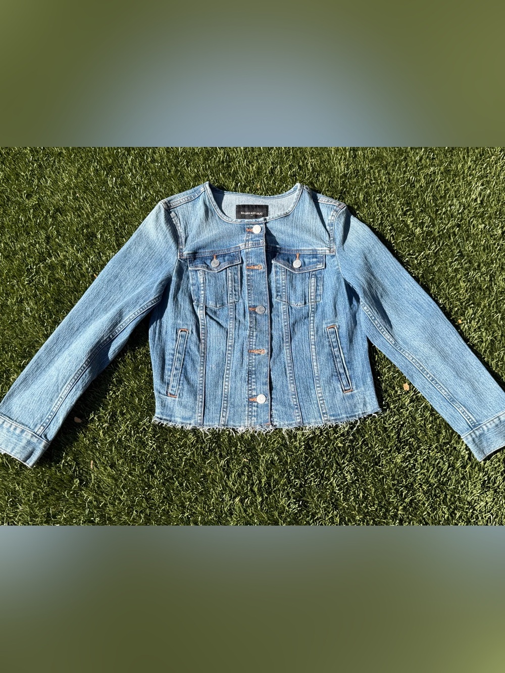 Banana Republic Collarless Crop Denim Jacket sz SP